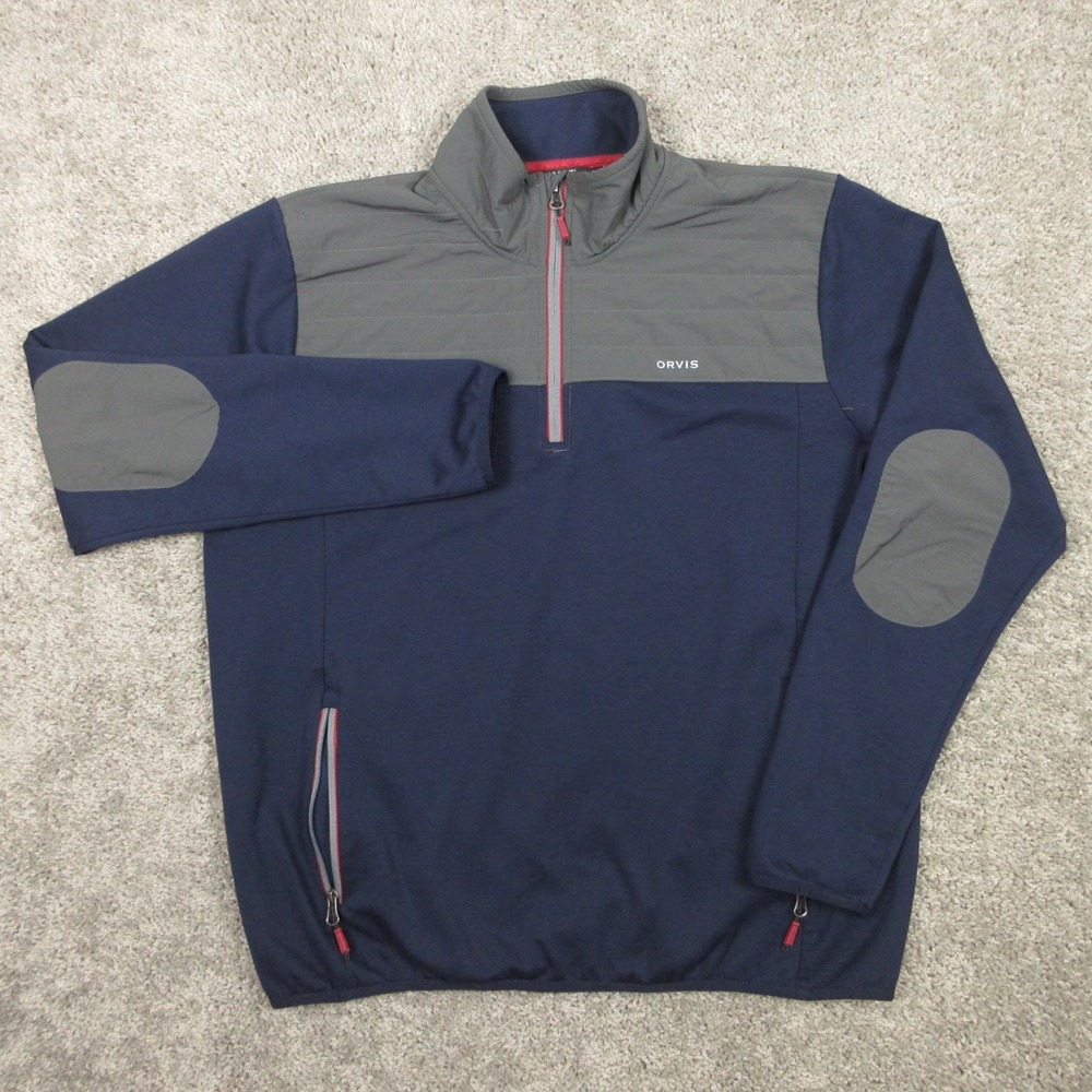 Orivs Jacket Mens Large Navy Blue 1/4 Zip‎ Pullover Performance Windbreaker Fish